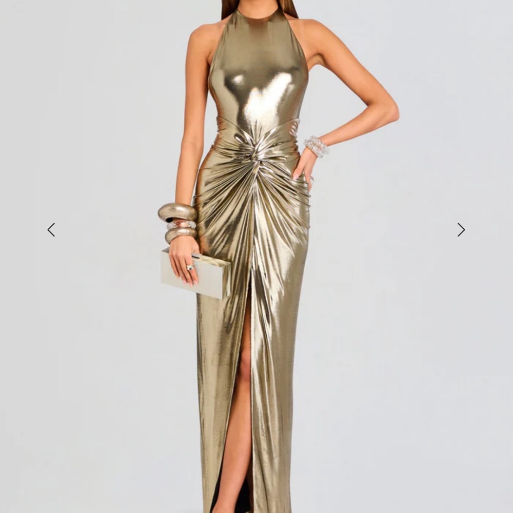 Retrofete Metallic Gold Strapless Dress
